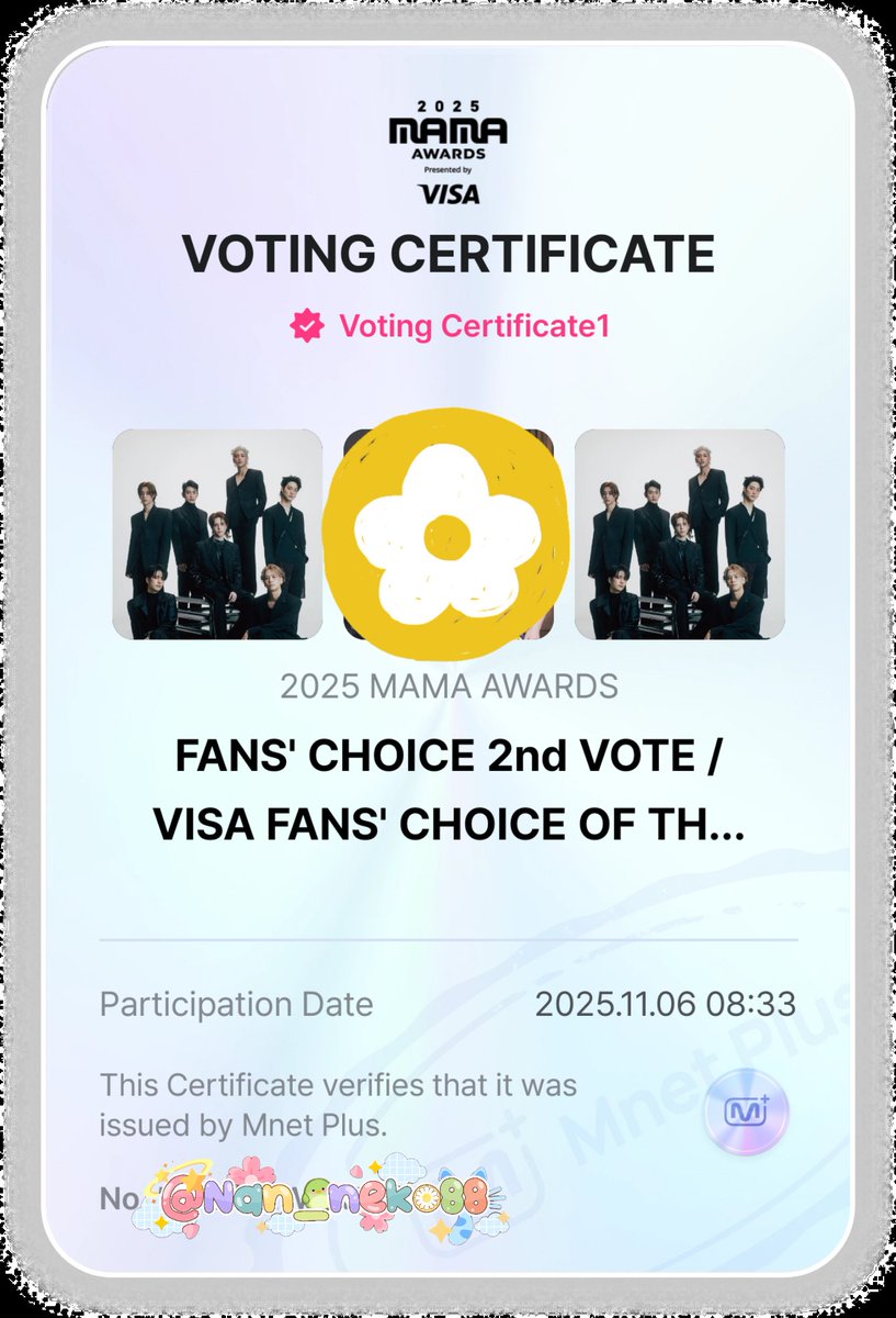 PLS.RE​ คะแนนรีทว.​ 10% เพียงจิ้มคนละจึ้ก
- โพสต์​แรก​ 6.11.2025 -
#2025MAMAVOTE​ #GOT7

"ผมอยากจะโบกว่า​ โหมกแก้ววว​ แต่อกซ.จิ้มโหวต​MAMA.​ให้​GOT7​แล้วรึยังคับ"

อย่าลืมนะคะ​ ‼️คะแนน​หลัก​ 90%  อยุ่ที่โหวตในแอพ​ Mnet​+  ลุยยยยย🔥🔥🔥