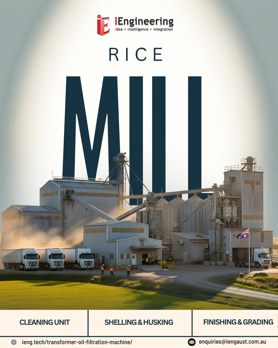 iEngAust's tweet photo. Boost your agro-processing with iEngineering’s high-efficiency Rice Milling Machines!
2.5–16 TPH capacity
Dust-free &amp; energy-efficient
Durable, low-maintenance design
Perfect for rice, wheat, pulses &amp; more!
🔗 https://t.co/qiYGNj8q9X
📩 enquiries@iengaust.com.au
#RiceMilling https://t.co/oWni7X5qj5