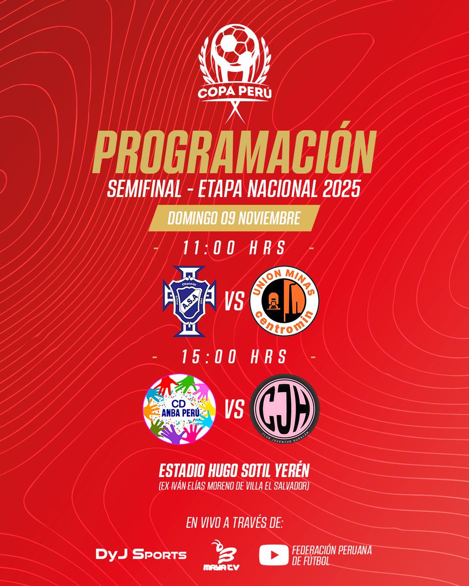 ¡𝗦𝗲𝗺𝗶𝗳𝗶𝗻𝗮𝗹 𝗮 𝗹𝗮 𝘃𝗶𝘀𝘁𝗮! ⚽🔥
Este domingo 9, la pasión de la Copa Perú se vive a otro nivel. 🏆

#copaperú