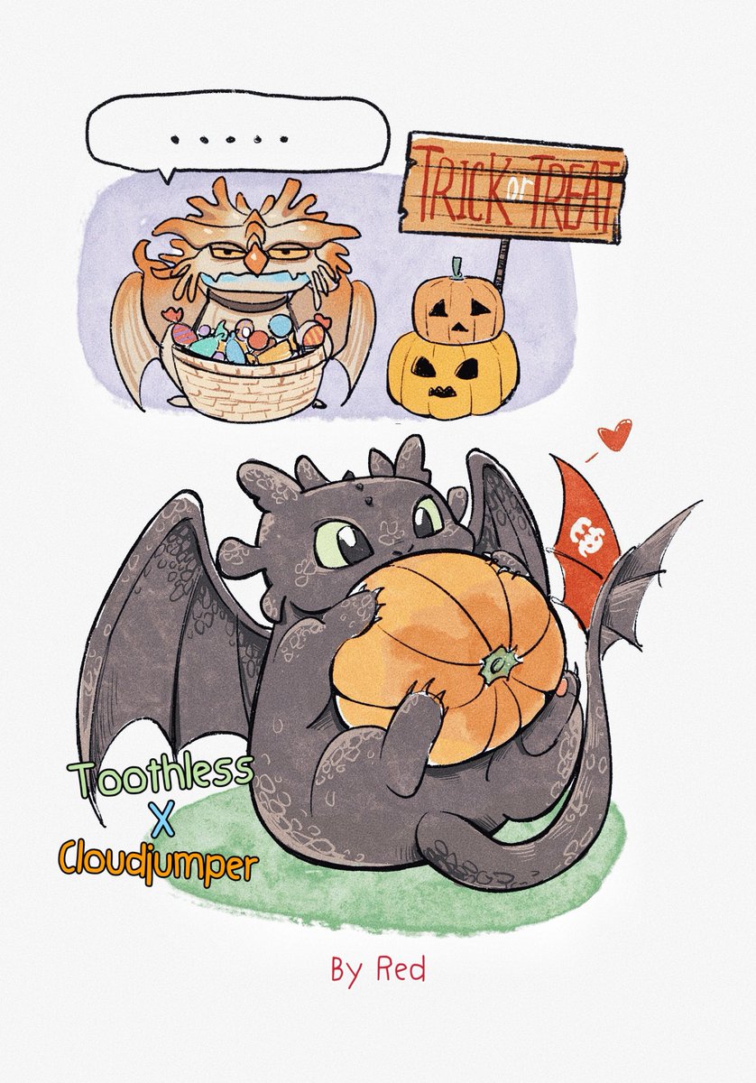 RedQian1214's tweet photo. Yep, Halloween never end!
#httyd  #HTTYD  #Toothless #Cloudjumper https://t.co/2e1PClZ3ow