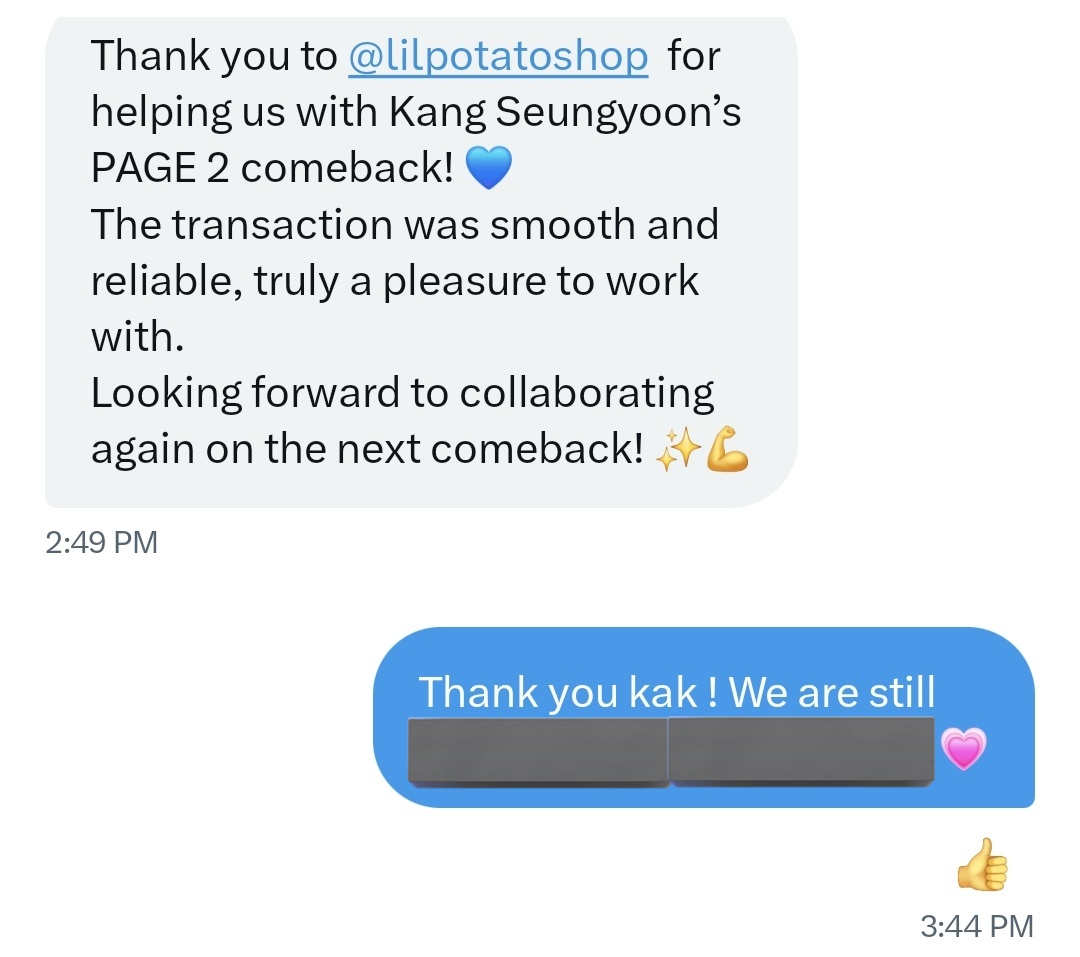 lilpotatoshop's tweet photo. @TPSTStreamteam @iEVotingTeam ๐ฌ Customer Testimony 07
______________
๐
2025.11.3-2025.11.4
๐ต ME (็พ) - Kang Seung Yoon
โ๏ธ Bugs Download
Thank you @WINNER_BUGS
for trusting us ๐ซถ
#POTAPROOF #Streampass #Streamingpass #Downloadpass #Accountrent https://t.co/h9PsZaPHe5