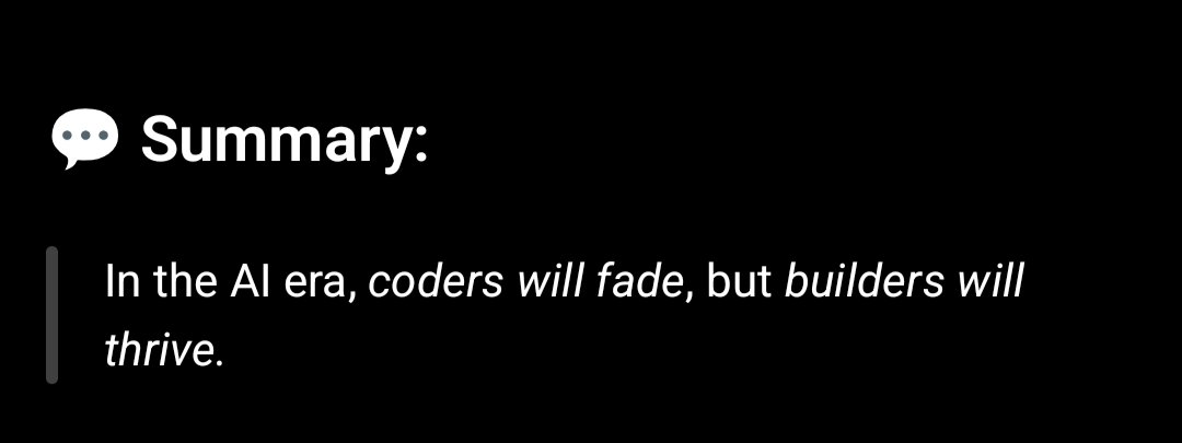 _rajpreetsingh_'s tweet image. In the Al era, coders will fade, but builders will thrive

PS: Screenshot from Chatgpt
