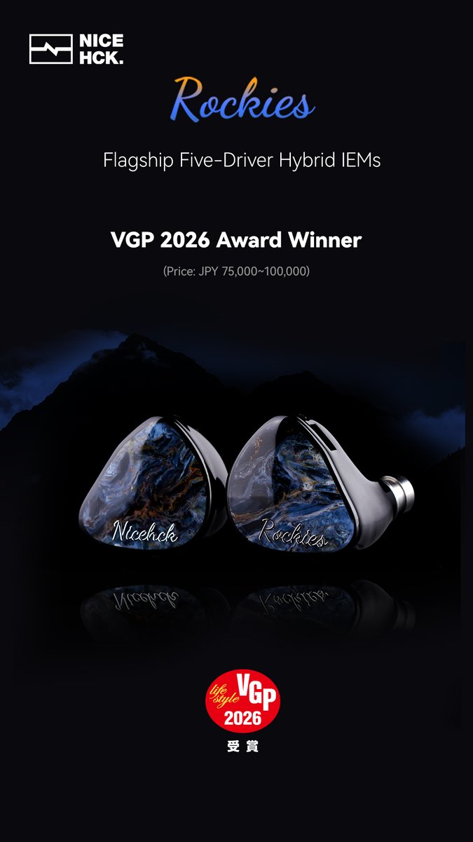 NicehckAudio's tweet photo. [🏆 VGP 2026 Award · NICEHCK Rockies]

The Rockies electrostatic IEM has been honored with a VGP 2026 Award! 👍

✨ 1DD + 2 Knowles BA + 2 Sonion EST
✨ Flagship 5-driver in-ear monitors (499USD) 🥰
🛒Purchase here:
https://t.co/T5klJqZt0S

#PleaseShareRT ❤
#VGPawards
#VGPAward https://t.co/3UmB4FsXma