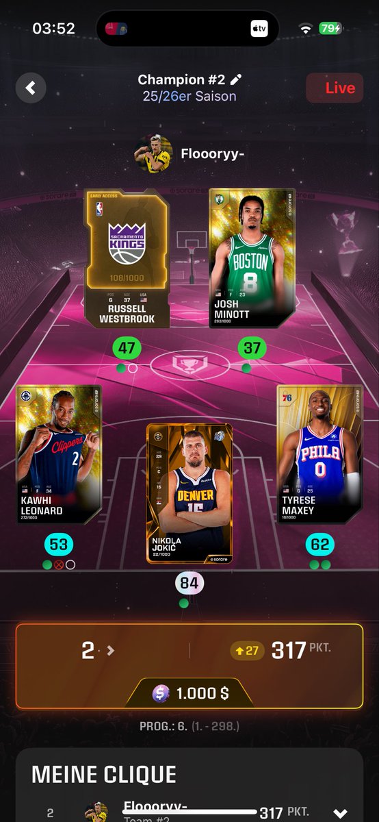 SorareFlory's tweet image. THANK YOU GOAT JOSH MINOTT 😍 5K 300% Return After Gameweek 5 @SorareNBA @Sorare