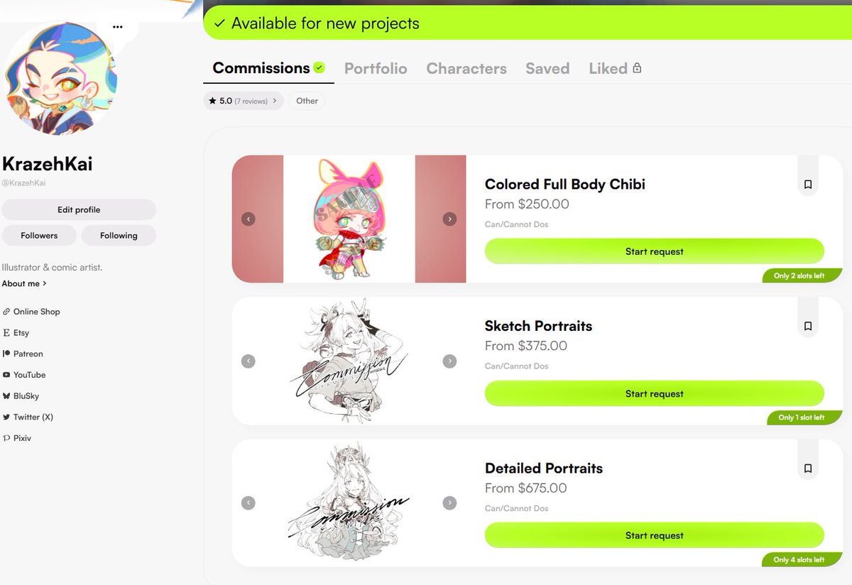 💫VGEN COMMISSION UPDATE!💫

I have 1 slot for sketch portraits left!  I have also opened up colored chibi and detailed portraits as well!  Limited slots available!

vgen.co/KrazehKai