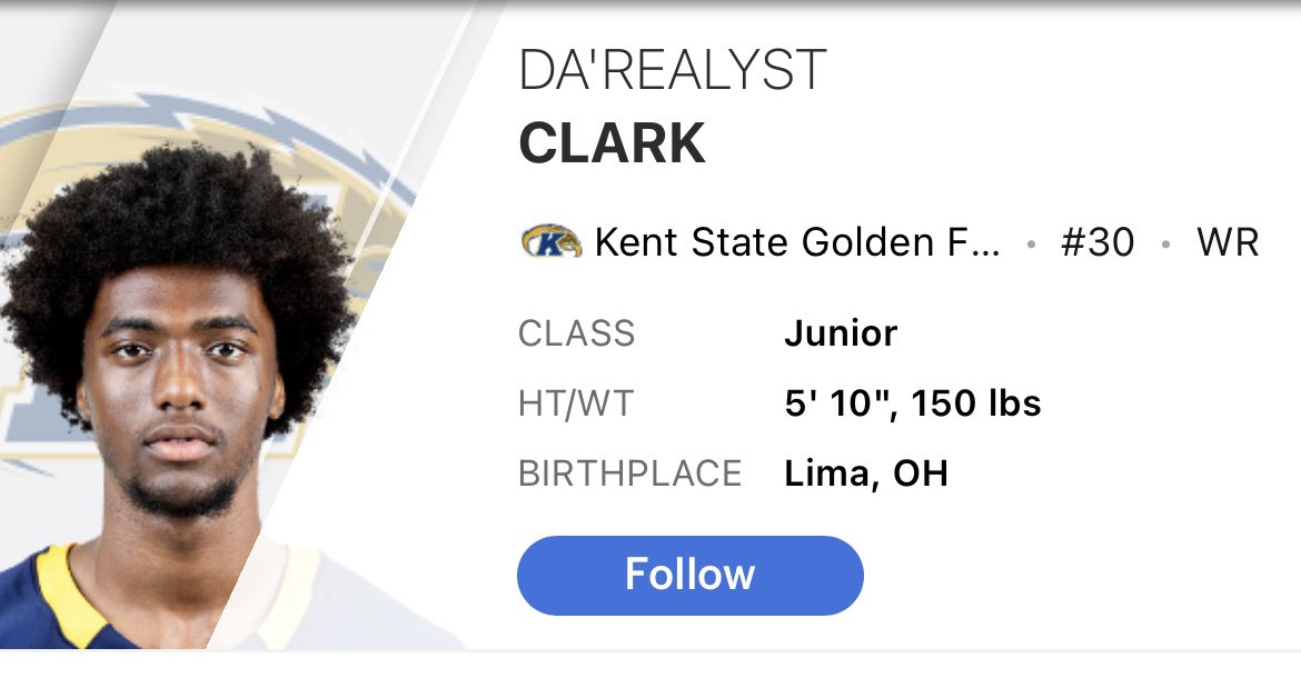 Not enough people are talking about Kent St wide receiver Da’Realyst Clark. #MACtion