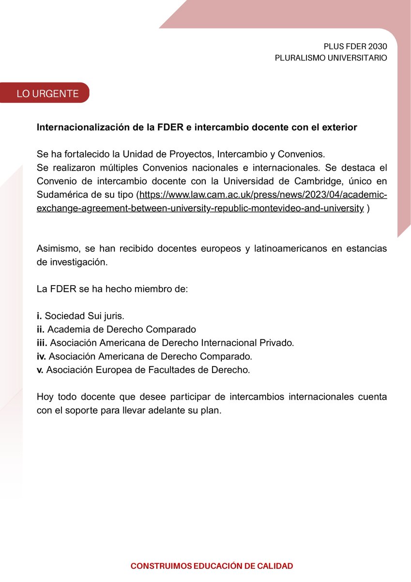 pluralismofder's tweet photo. Fortalecimiento de la Carrera Docente.
- Llamados y concursos.
- Maestría Académica.
- Doctorado.
- Internacionalización de la FDER e intercambio docente con el exterior.

#PluralismoUniversitario #FDer #EleccionesUniversitarias #PlusFDer2030 https://t.co/3fW1KDmn7o