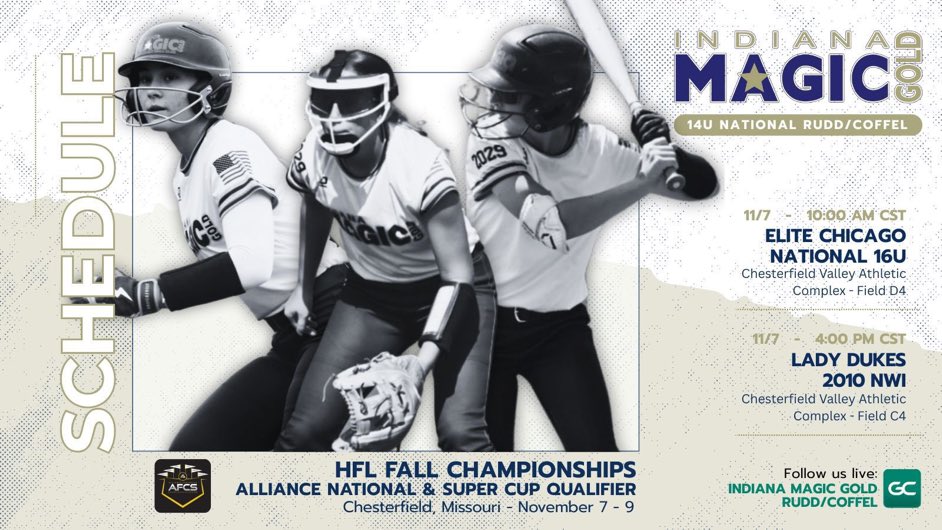 SofiaYoung09's tweet photo. Excited to show up and show out!!! FRIDAYS schedule π₯π₯π₯ @Rob_Coffel @zachlee1997 @INMagicGoldSB @ExtraInningSB @thealliancefp #WeAreOne #IndianaMagicGold #IMG https://t.co/xe8FVbukZO