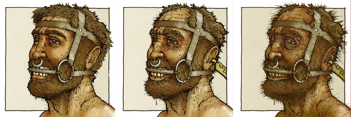 The daily, relentless hard work, the brutal and frequent beatings, and the controlled diet cause the animals to lose their vigor, shine, youth, and health in just a few years. One only needs to look into their eyes to see their premature and brutal ruin. bdsmmaledrawings.blogspot.com/2021/02/the-br…