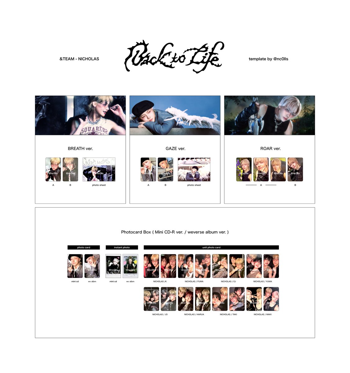 &TEAM 1st mini album 'Back to Life' album photocard template ▷ K