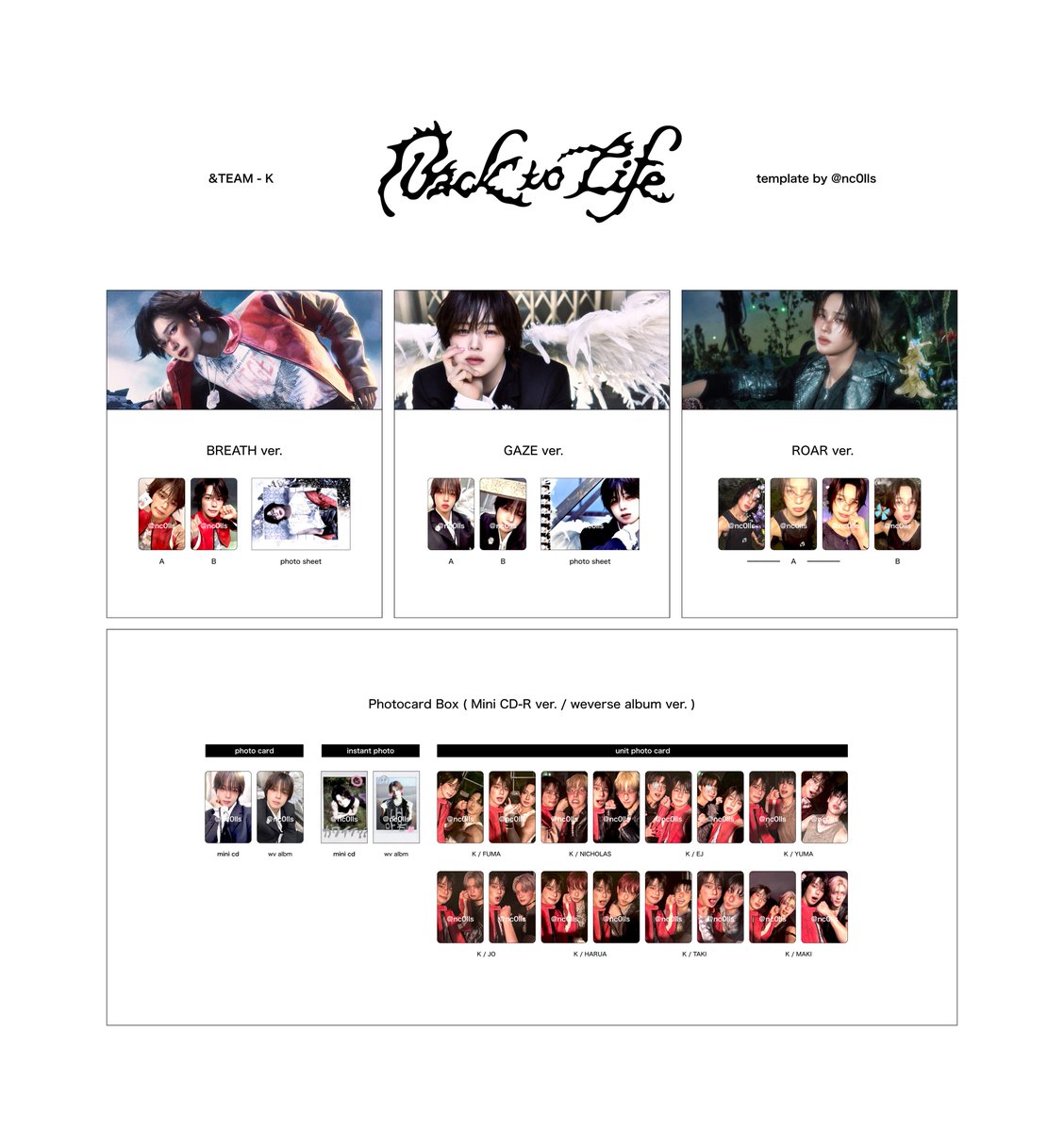 &TEAM 1st mini album 'Back to Life' album photocard template ▷ K