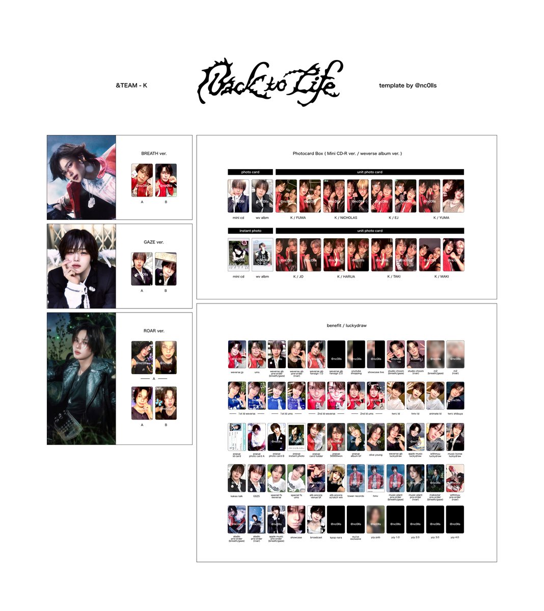 &TEAM 1st mini album 'Back to Life' photocard benefit luckydraw