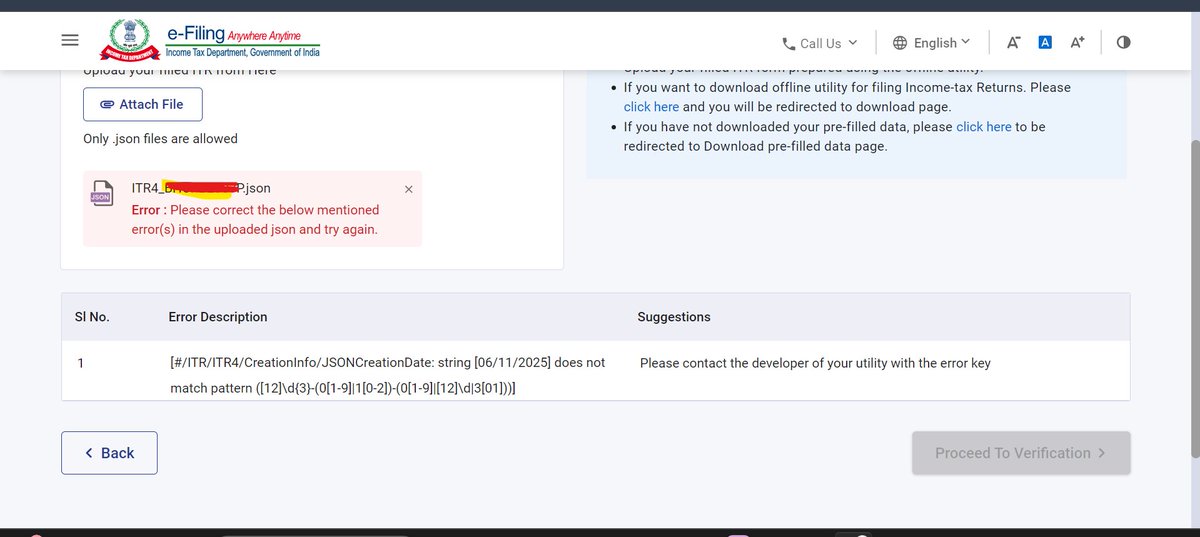 satheeshkumarca's tweet photo. i am getting the below error while uploading the json file of updated income tax return. i was used excel utility released on 04.11.2025. 
help me in this regard
@IncomeTaxIndia https://t.co/5zICLdVine
