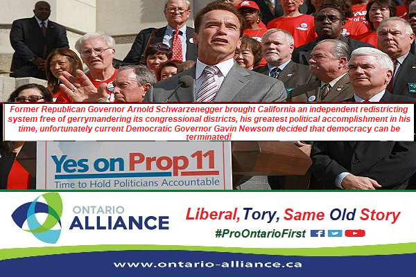 Former Republican Governor Arnold Schwarzenegger brought California an independent redistricting system free of gerrymandering its congressional districts, his greatest political accomplishment in his time as Proposition 11 of 2008, or the Voters FIRST Act,  was a law enacted by