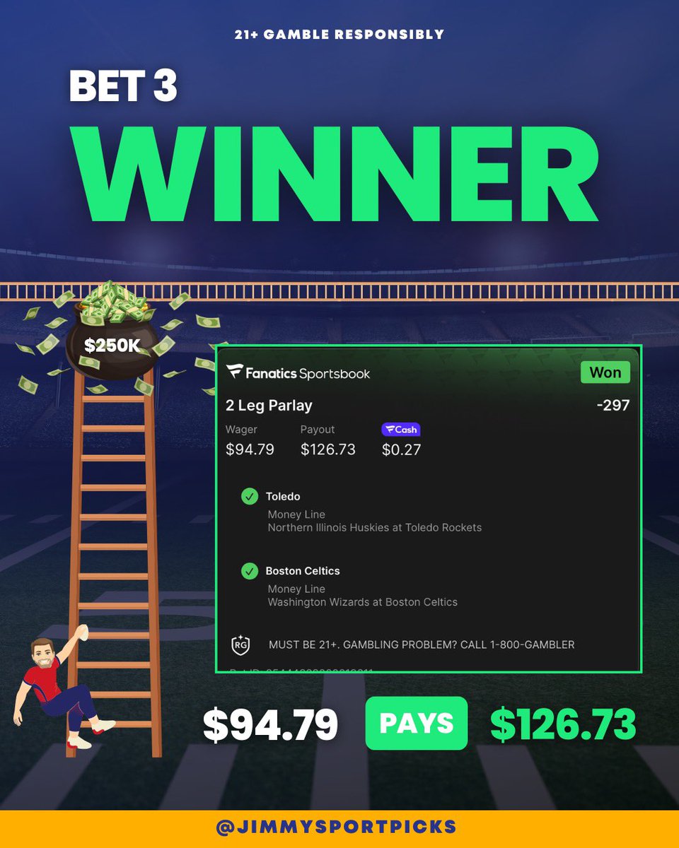 ✅ BET 3 CASHES!

Another step closer to $250,000.

Smash ❤️ if you’re ready for Bet 4!

💭 Who tailed this with me?