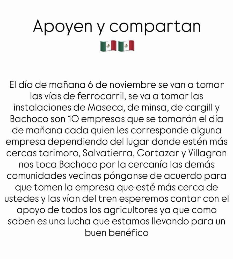 audioramanoti's tweet image. 🚫🌽 CONVOCAN A BLOQUEAR MASECA, MINSA Y  BACHOCO

Un grupo de #campesinos ya bloquea los accesos a la empresa MASECA, ubicada sobre la carretera #León–#Silao, como parte de las protestas por la falta de garantías del gobierno respecto a los precios de garantía del #maíz y el…