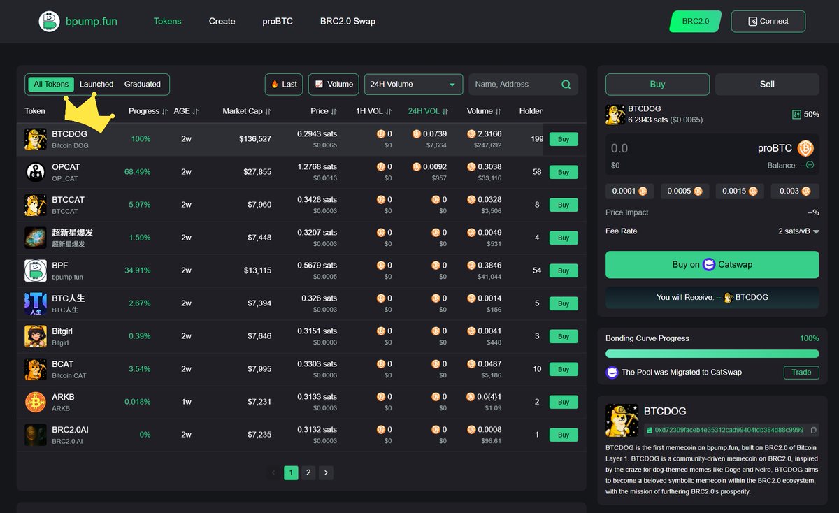 $BTCDOG now $0.0065, up 57% in 24H! This is just the beginning!

As the first pump memecoin in the BRC2.0 ecosystem <a href="/bestinslotxyz/">Best in Slot | BRC2.0 🧑‍🍳</a> , $BTCDOG successfully graduated on bpump.fun <a href="/bpump_fun/">bpump.fun | Pumping BRC2.0</a>  in less than 1 hour, becoming the undisputed BRC2.0 Pump King!

$BTCDOG is