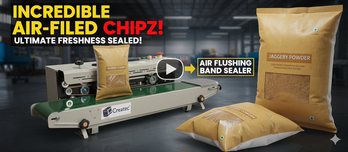 CreatecPacking's tweet image. 🌬 Nitrogen Air Flushing Band Sealer – Perfect for Jaggery Powder Packing! 🍯📦
youtu.be/0G9v6ZZwzS4

#NitrogenSealer  
#BandSealingMachine  
#JaggeryPacking  
#CreatecPackingSolutions  
#AirFlushingMachine  
#FoodGradePacking  
#ContinuousSealer  
#PowderPacking