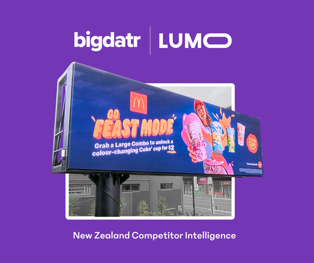 BigDatr's tweet image. Bigdatr is partnering with LUMO!
We&apos;re integrating their expansive digital billboard network into our platform to bring automated, daily OOH insights in New Zealand.
Find out how we’re redefining competitive analysis bigdatr.com/news/out-of-ho…