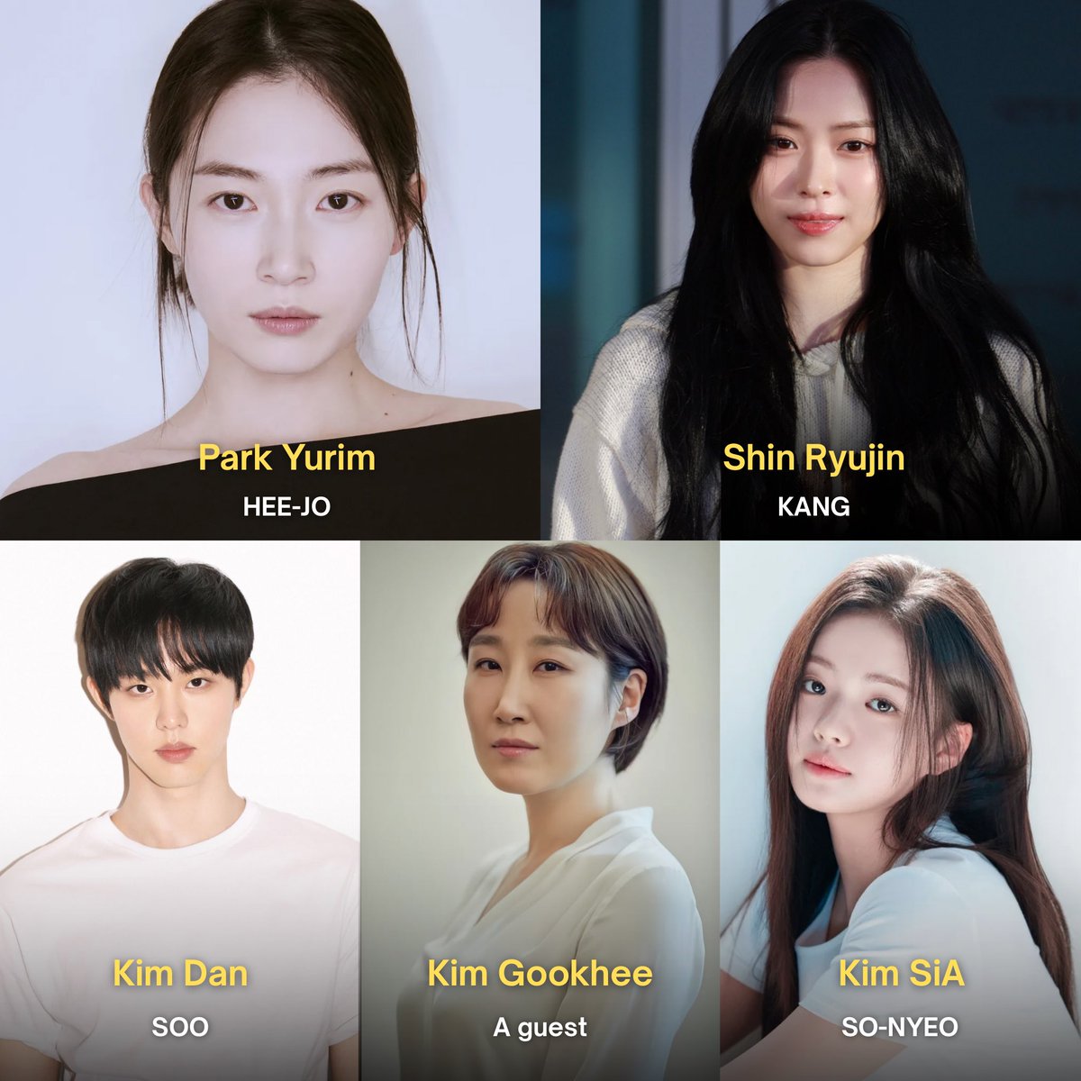 Night on Earth (지상의 밤)

Cast: Park Yurim, Shin Ryujin, Kim Dan, Kim GookHee, Kim SiA.
Director: Jeong Soohyun.
Screenplay: Kim Yoonsun, Jeong Soohyun.
Creator: Park Soyeon (#PyramidGame)
Production: Pan Entertainment (#WhenLifeGivesYouTangerines), BH Entertainment.