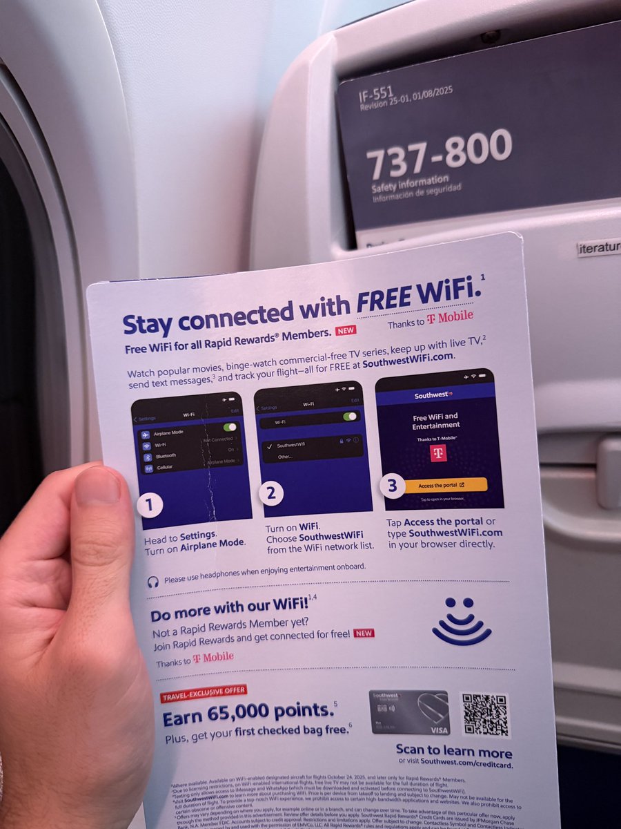 2000jbs's tweet photo. Southwest has now implemented free WiFi. I finally caved in and got the credit card since Southwest is just so convenient for me with where I live and I was tired of paying for checked bags. Still pissed at them but I’m down for this free WiFi thing - tweeting from 33,100ft ! https://t.co/8so6r9pZiu
