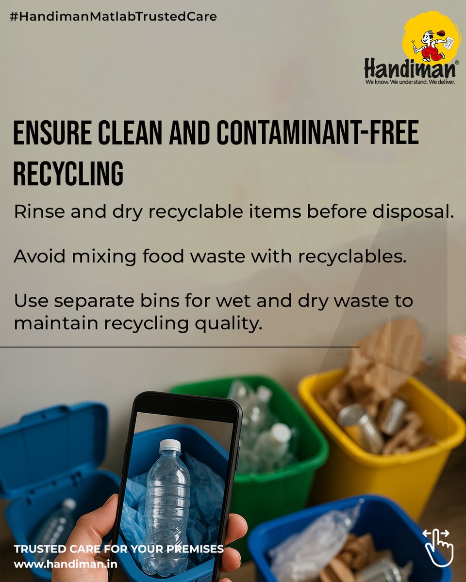 Effective #waste #segregation is not only an operational necessity but also a #Sustainability  commitment helping reduce pollution, conserve resources, and create a healthier environment for all.
#Handiman #WasteSegragation #Recycling #Facilities #Facility