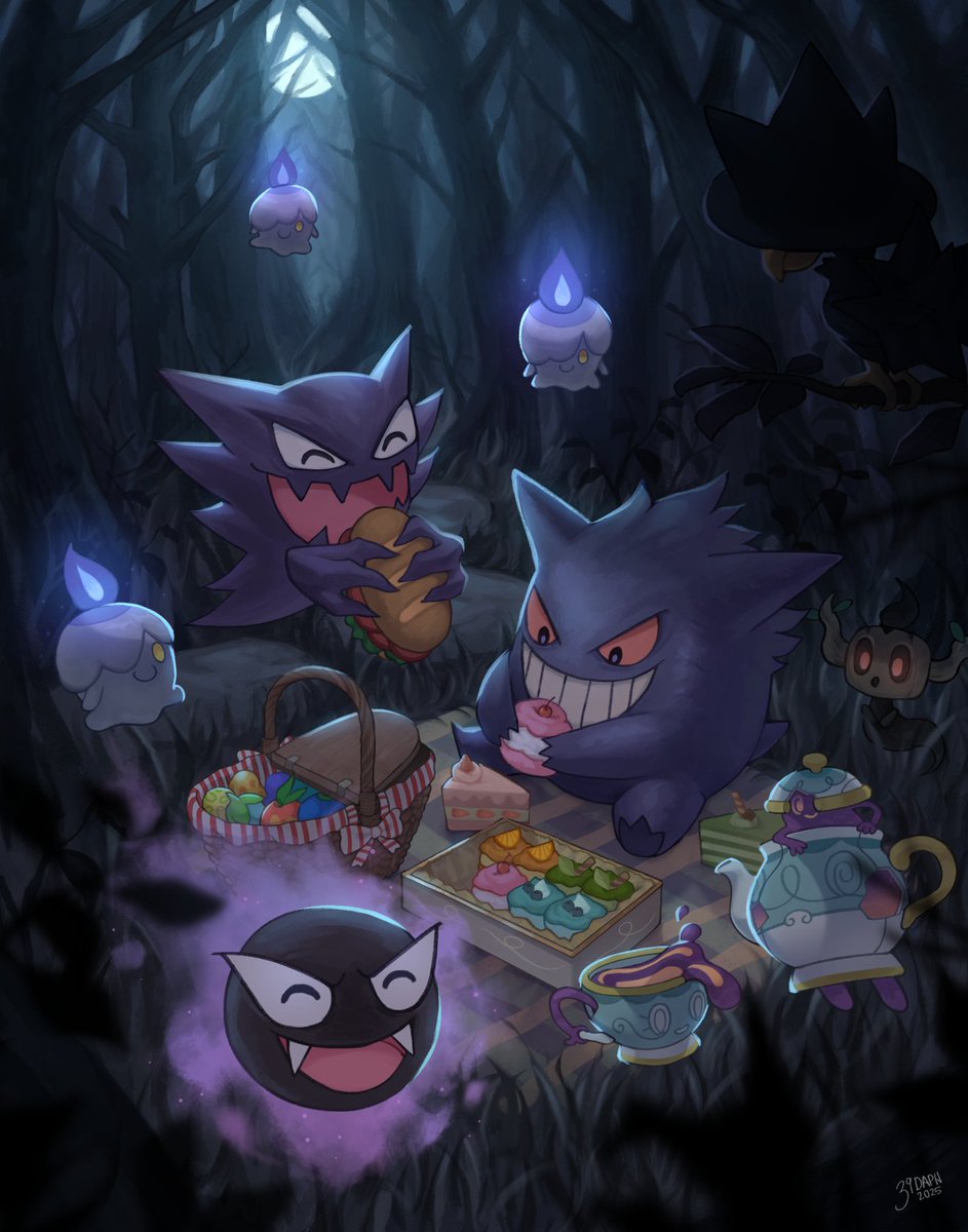I drew ghost pokemon having a picnic together :D