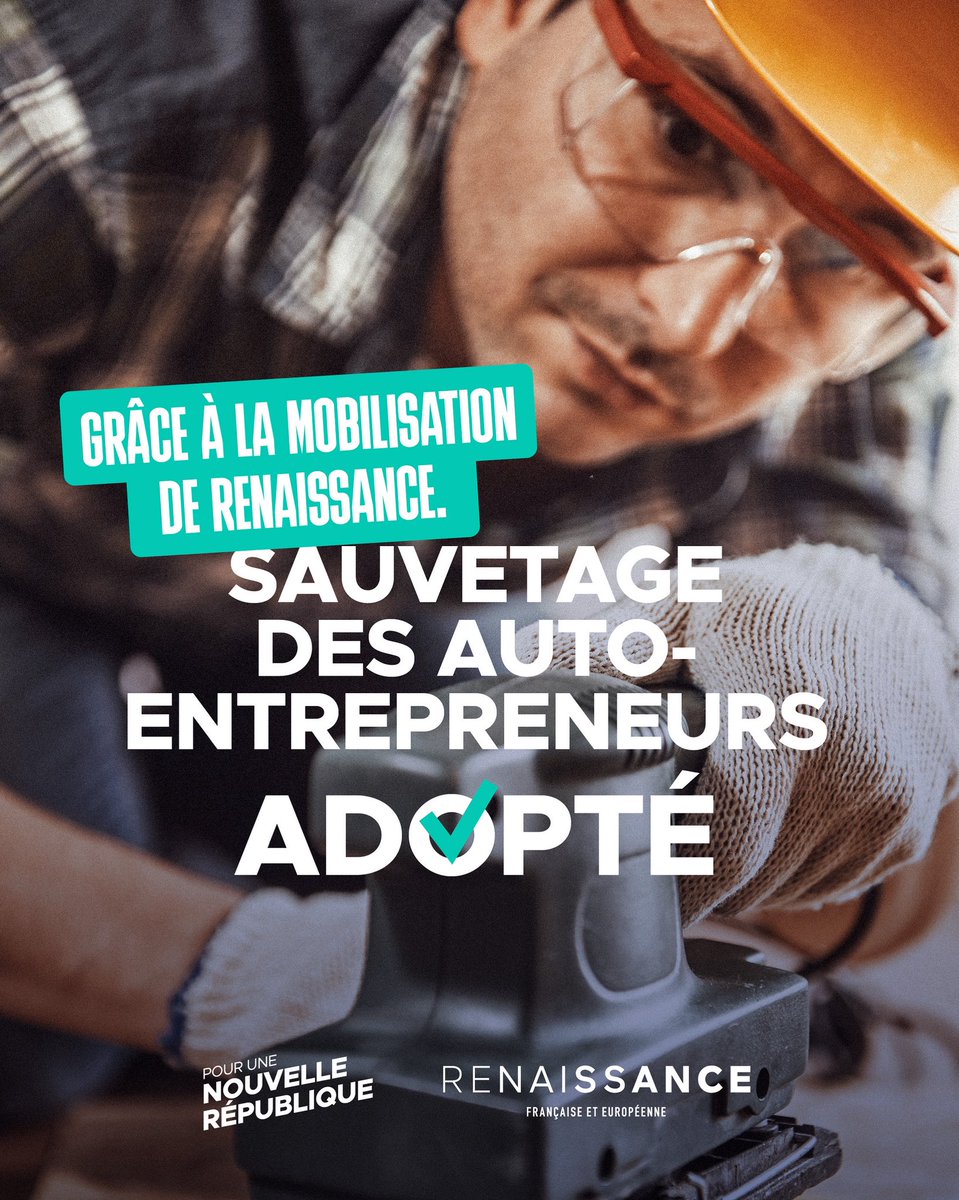 Renaissance's tweet image. ✅ Bonne nouvelle pour nos entrepreneurs !

Grâce à l’action de notre groupe Ensemble pour la République à l’Assemblée nationale et de nos sénateurs RDPI, la suppression de la réforme du seuil de franchise de TVA pour les auto et micro-entrepreneurs a été définitivement adoptée à…