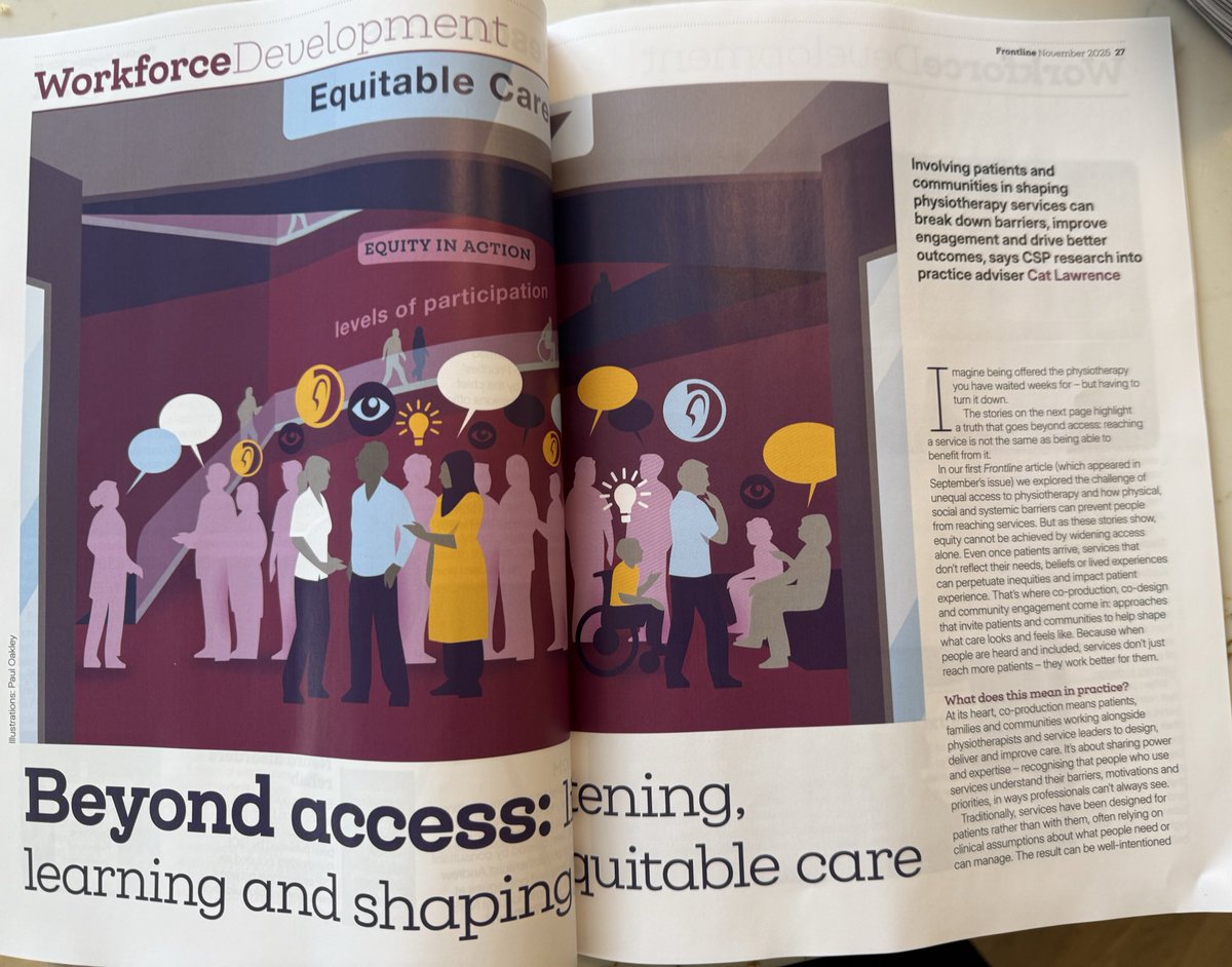 DoreMaeYoung's tweet photo. Delighted to be quoted in this month’s Frontline magazine feature on shaping equitable care.

Looking forward to contributing to this important topic at the upcoming @thecsp webinar Every Voice Matters: Elevating Patient Experience through Equity in Physio. 📆 Dec 16th at 12pm. https://t.co/W8O2yvnoDL