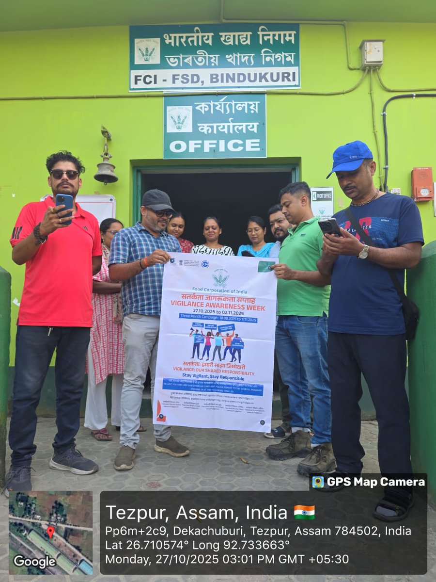 As a part of #VigilanceAwarenessWeek2025, all officers/employees of FCI DO Tezpur, FSD Bindukuri and FSD Tangla took the intrigity pledge .
<a href="/AssamFci/">Food Corporation of India Assam</a>
<a href="/CVCIndia/">CVC, Govt. of India</a>
<a href="/FCI_India/">Food Corporation of India</a>
<a href="/fci_ne/">Food Corporation of India, Zonal Office(NE)</a>