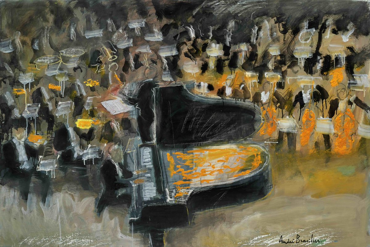 André Brasilier paints a world that moves to its own rhythm, with galloping horses, the rustle of leaves and the hum of a crowd. His palette glows with warmth and serenity, creating scenes that feel tender, poetic and full of quiet emotion.

Artworks: Le parc jaune, 2019 I