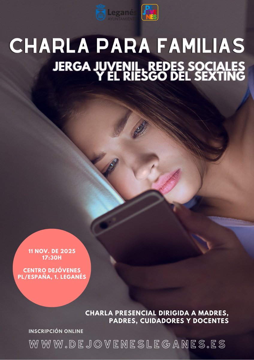 📱Charla para familias: jerga juvenil, redes sociales y el riesgo del sexting

¿Sabes cómo se comunican tus hijos en internet?

Te invitamos a una sesión práctica para comprender su lenguaje digital y aprender a prevenir riesgos online.

🗓️ 11 de noviembre | 17:30h
📍 Centro