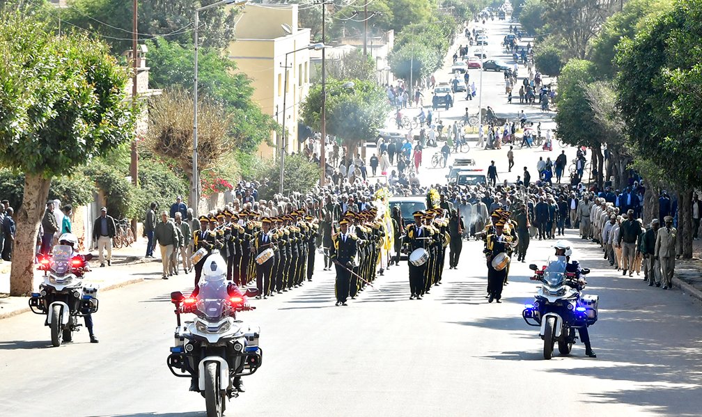 hawelti's tweet photo. Funeral services for Btsai Fissehaie Haile (Afro) -   who dedicated 52 years of his life in distinguished service of his people & nation - held at Asmara's Patriots Cemetery in mid-morning hours today in the presence of President Isaias Afwerki, senior Government & PFDJ officials, Religious leaders & his family.