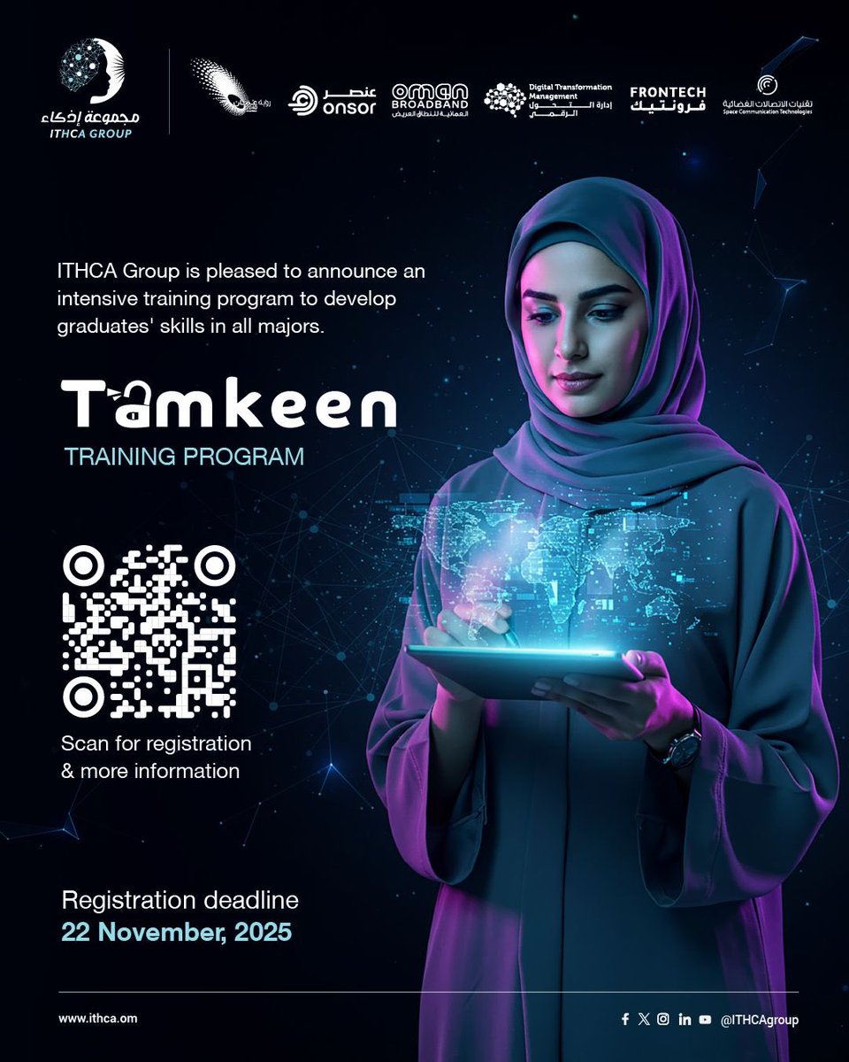 ITHCAGroup's tweet image. ITHCA Group is thrilled to launch Tamkeen program to train and develop graduated skills in various majors. Apply through our website and be part of the revolution!

ithca.om/training-progr…