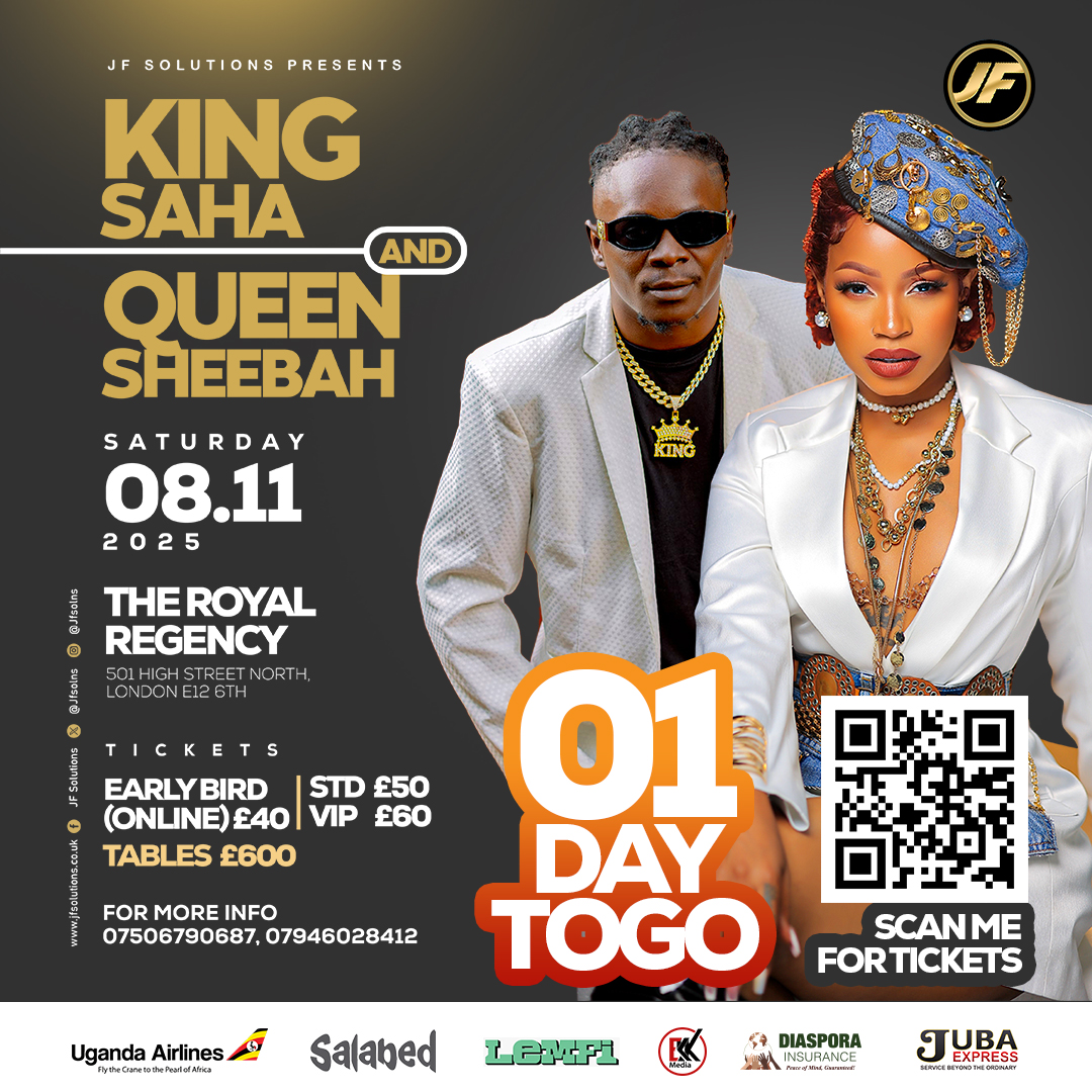 One More Sleep!
King Saha | QUEEN Sheebah Live in London, ft VJOJ
=> Hosts: JMD &amp; McKenzie
=> Dj Mac Pro | The Ugandan Babe | DJ Giddie Askia Gse | DJ Nectar | Deejay Wasswa
=> Tickets available at the door (VIP subject to availability)
=> Buy at 👇
🖱 kingsahaqueensheebah.eventbrite.co.uk