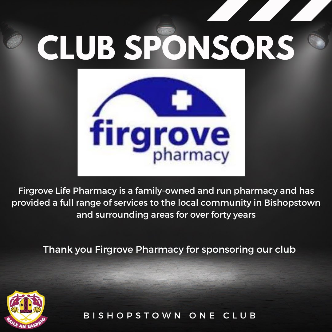 Firgrove Life Pharmacy is a family-owned and run pharmacy and has provided a full range of services to the local community in Bishopstown and surrounding areas for over forty years

Thank you Firgrove Pharmacy for sponsoring our club.