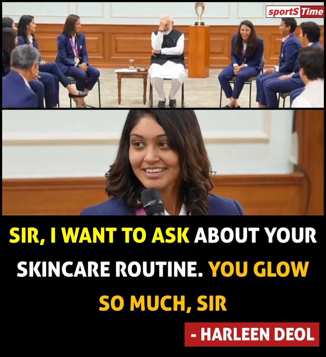 Harleen Deol to PM Modi ji!
<a href="/narendramodi/">Narendra Modi</a> ji Reaction 🤩👌

 #NarendraModi | #womenscricketteam