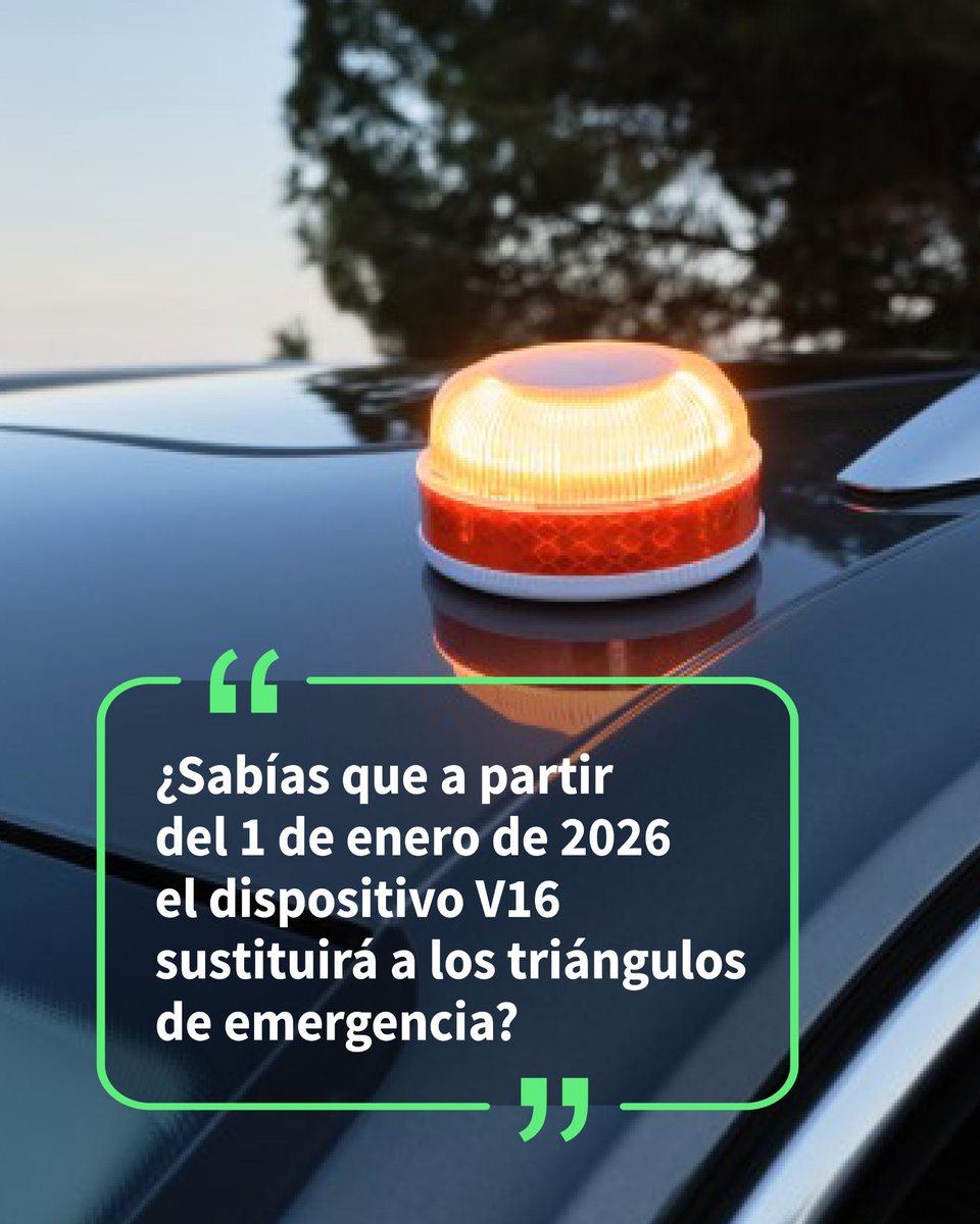 ¿Sabías que a partir del 1 de enero de 2026 el dispositivo #V16 sustituirá a los triángulos de emergencia? 🚗

Estas balizas luminosas, conectadas con la DGT 3.0, mejoran la visibilidad y seguridad en caso de avería o accidente.

🔗 Más info en f.mtr.cool/hfrrgsxnbe