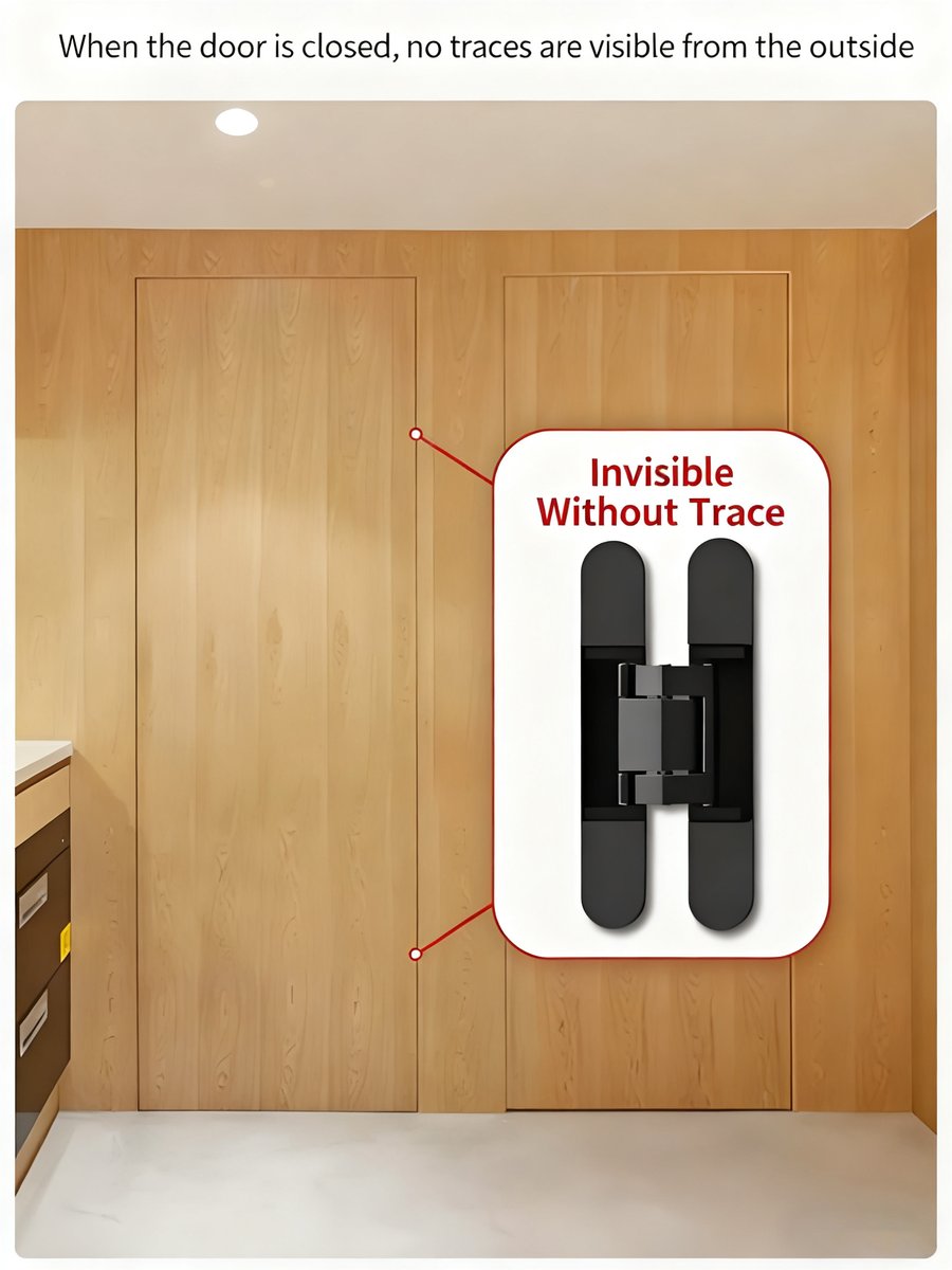 wingboHardware's tweet image. Invisible Door Hinges 3D Adjustable Concealed Hinges Shiny Gold Black Bright Chrome Zinc Alloy Butt Hinge Heavy-duty
Product Highlights
1.Invisible Door Hinges:Designed to be virtually invisible, these hinges maintain the aesthetic integrity of your door.
#hinge #InvisibleHinge