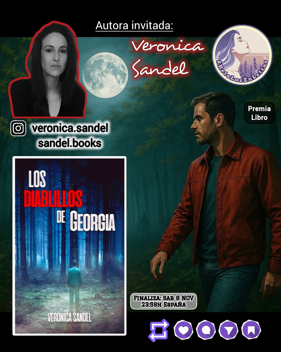 ✨#RetoLuzEnLetras 164*
🖊️Autora invitada: Verónica Sandel 
instagram.com/veronica.sande…

BASES
‼️Usa tal cual imagen reto
✍🏼Relato-Cuento-Poesía
➡️Dentro de tu texto: *LOS DIABLILLOS DE GEORGIA*
💡:Lenguaje-Ortografía
Usa#️⃣
🔁Comparte

🏅 Verónica premia📗
⌛FIN: SAB 8 Nov •23:59h🇪🇸