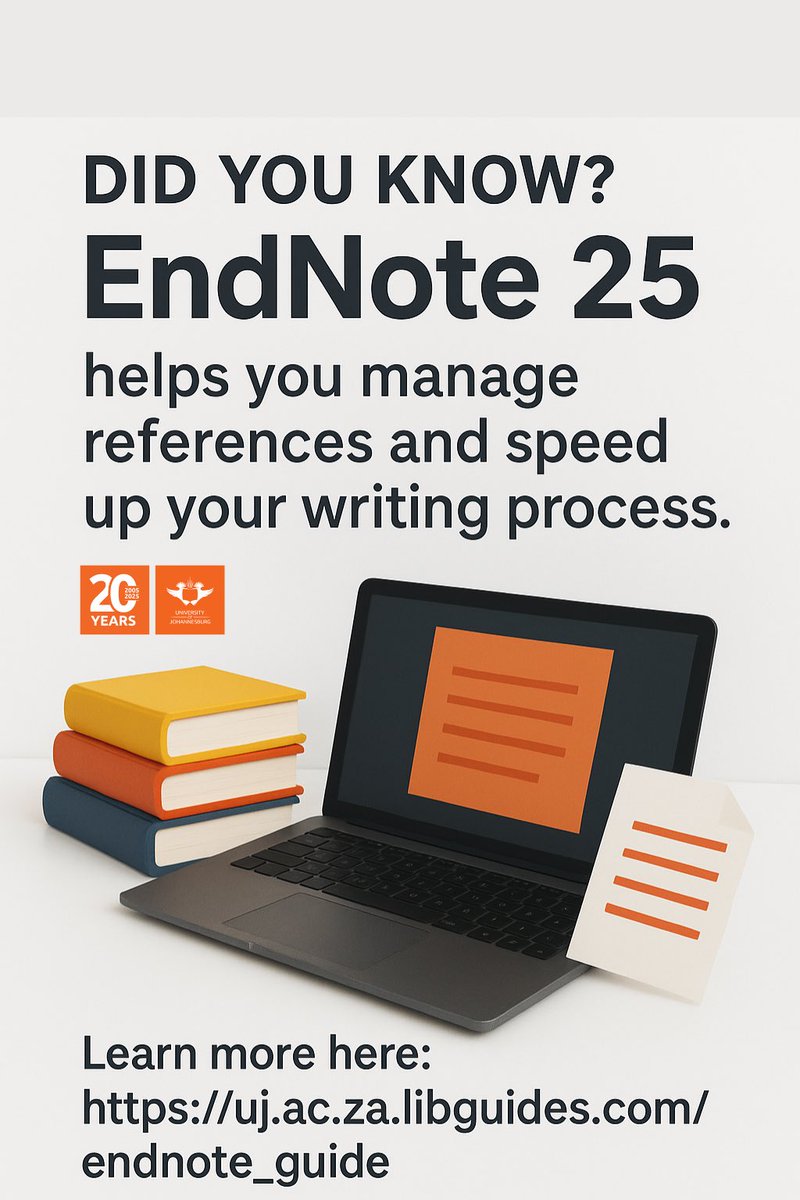 UJLibrary's tweet image. Struggling with references? 😩 EndNote 25 can save you time and stress. Get organised and write faster!
Find out more 👉 uj.ac.za.libguides.com/endnote_guide
#ujalltheway #UJ20 #UJLibrary #EndNote25 #UJStudents #UJCommunity #AcademicSupport #ResearchTools #StudySmart #UJSuccess