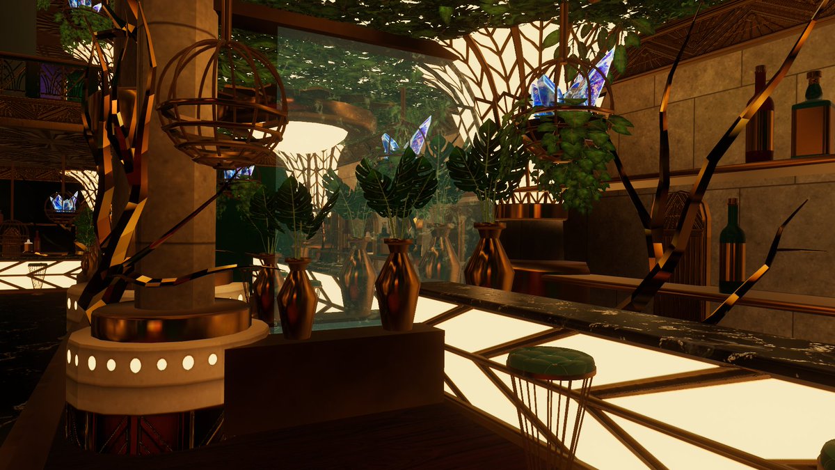 New Eden's Evergarden　―By New Eden
ガーデンというタイトルの通り植物とそのモチーフを取り入れたクラブラウンジ。瀟洒なステージと座席を持つ豪華な装いのワールドです。（Android対応）

vrchat.com/home/world/wrl…
#VRChat_world紹介 #VRChat