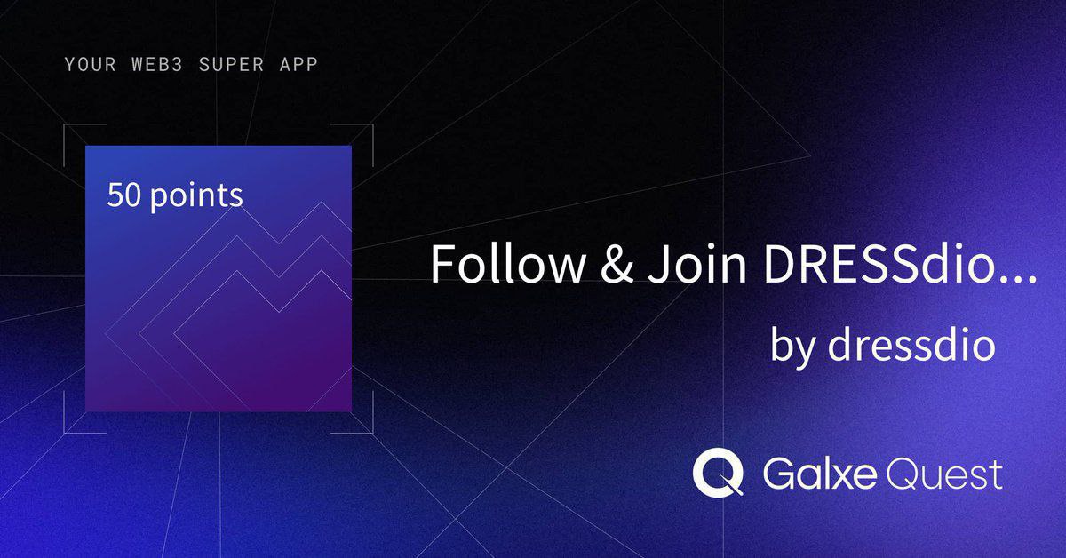 CryptoLoopHQ's tweet image. 🌟 FREE Airdorp &amp;amp; Join the @DRESSdio_global Onboarding Quest! 🚀

Welcome to the official DRESSdio community.  
Complete any tasks across X (Twitter) to earn 30 Points.

🎁 Special Reward
- Collect 30 Points and receive an airdrop of 30 DRESS Tokens