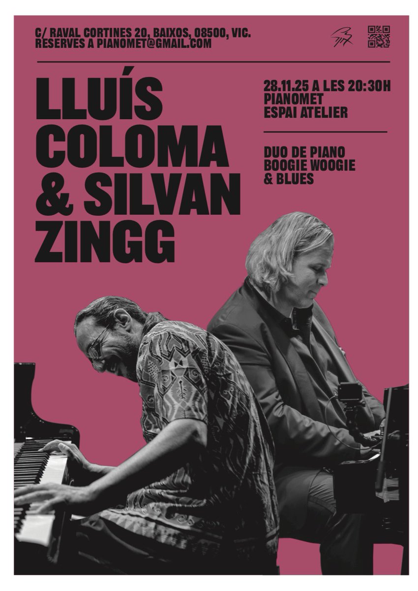 Un passet més.
Per si us fa gràcia compartir-lo.
28/11 Lluís Coloma &amp; Silvan Zingg a l’espai Pianomet Atelier.
app.eticko.com/es/pianomet/ev…