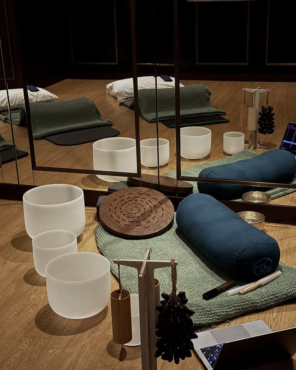 Today on #NationalStressAwarenessDay, take a glimpse into Sound W Josh's meditation class in our private studio. Crystal bowls, vibrations, stillness, a moment where serenity takes over. Take a deep breath and reconnecting with your inner calm ✨️⁠ #Meditation⁠ #Wellbeing⁠⁠