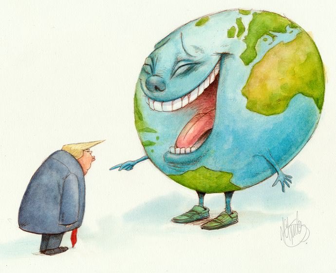 <a href="/SecRubio/">Secretary Marco Rubio</a> <a href="/POTUS/">President Donald J. Trump</a> “no longer a laughing stock”? I believe this cartoon illustrates the world’s perception of Trump far more accurately. The man comes across as a clownish goon, manipulated by fellow oligarchs.