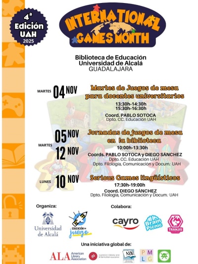 BiblioUniAlcala's tweet image. Mes Internacional del Juego en las Bibliotecas #gaminginlibraries. La Biblioteca @BiblioUniAlcala de Educación @educacionuah alberga la cuarta edición de las actividades organizadas durante el mes de noviembre por @educacionenjuego +info: shorturl.at/Ly7KD