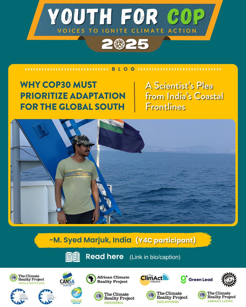 CR_INDSA's tweet image. 🌍 Our youth are speaking up - &amp;amp; the world is listening!💬✨

Here’s the first blog from our #Youth4COP participant, M. Syed Marjuk, sharing why the world must turn science into action &amp;amp; prioritize adaptation for the Global South.🌊

👉 Read now: climatereality.org.in/blog

#Y4C2025