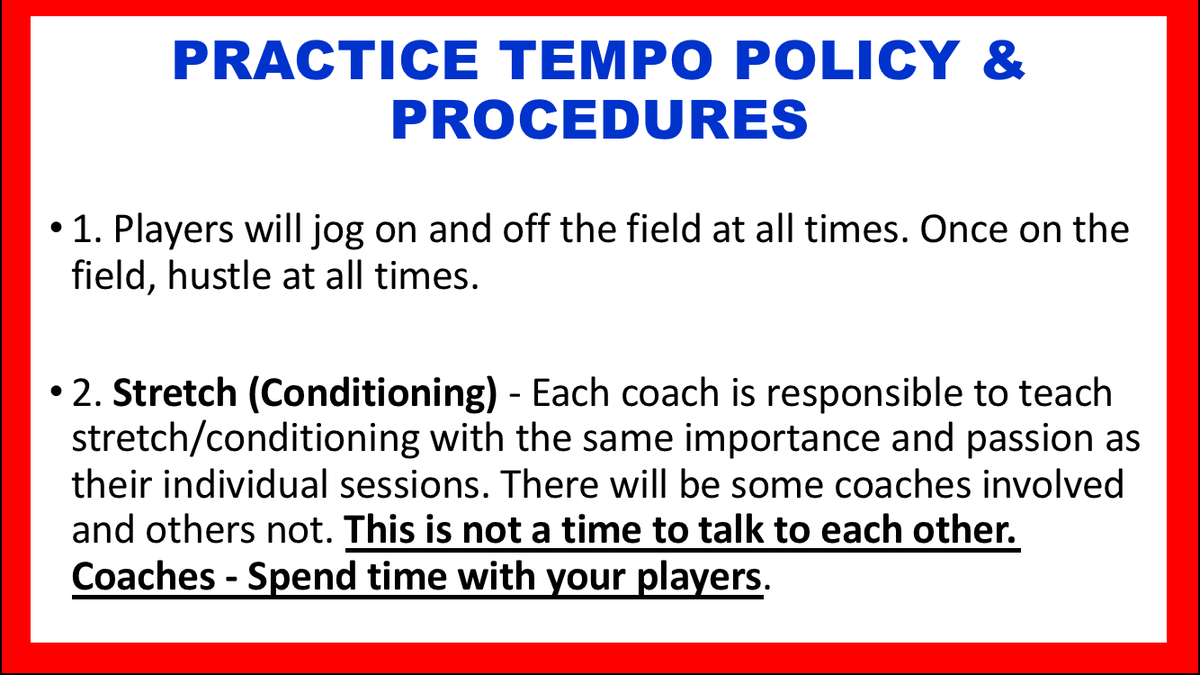 CoachDThompson1's tweet image. A Practice Tempo Policy&amp;amp;Procedures serves as a guiding framework that outlines clear objectives, expectations&amp;amp;principles for all training activities. Its purpose is to promote a consistent, positive&amp;amp;productive environment that supports both skill development&amp;amp;personal growth.