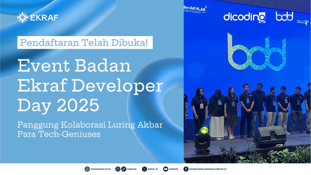 dicoding's tweet image. PENDAFTARAN BDD 2025 DIBUKA! 

Tahun ini, Badan Ekraf Developer Day 2025 siap hadir kembali sebagai panggung kolaborasi akbar para tech genius Indonesia! 💡

#DicodingThread